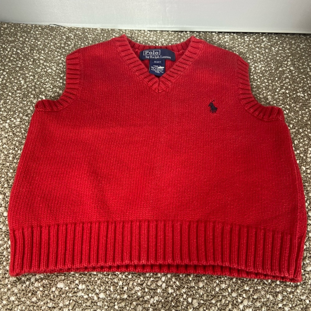 Polo by Ralph Lauren Boy Red Sweater Vest,Size 2/2T with V- Neck 100%Cotton. - Picture 1 of 4